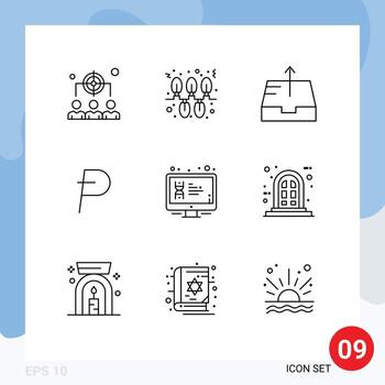 9 signos de esquema universales símbolos de pantalla lcd buzón cripto moneda moneda elementos de diseño vectorial editables vector