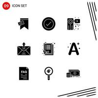 Modern Set of 9 Solid Glyphs and symbols such as sent email camera commerce film Editable Vector Design Elements