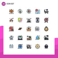 Universal Icon Symbols Group of 25 Modern Filled line Flat Colors of wheels bed core stretcher location Editable Vector Design Elements