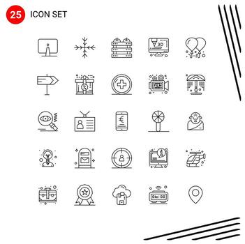 Set of 25 Vector Lines on Grid for motivation balloon apple computer holiday Editable Vector Design Elements