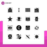 16 Thematic Vector Solid Glyphs and Editable Symbols of star fable chocolate laptop computer Editable Vector Design Elements