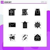 9 Thematic Vector Solid Glyphs and Editable Symbols of been spam bag security infected Editable Vector Design Elements