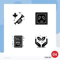 Modern Set of 4 Solid Glyphs Pictograph of canada doc file card letter protect Editable Vector Design Elements