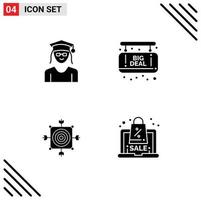 Universal Icon Symbols Group of 4 Modern Solid Glyphs of cap dart woman sale advertisement target Editable Vector Design Elements