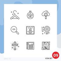 Pictogram Set of 9 Simple Outlines of trophy star search medal zoom Editable Vector Design Elements