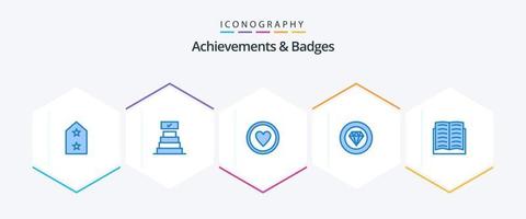 Achievements and Badges 25 Blue icon pack including education. achievement. award. performance. diamond vector