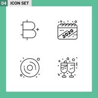 4 colores planos universales de línea de llenado establecidos para aplicaciones web y móviles agregar elementos de diseño de vector editables de hardware de fecha de criptomoneda de computadora