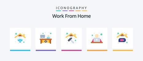 trabajar desde casa paquete de iconos de 5 planos que incluye el hogar. trabajador. monitor. laboral. empleado. diseño de iconos creativos vector