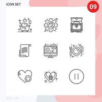 Mobile Interface Outline Set of 9 Pictograms of lcd scenario box novel treasure Editable Vector Design Elements