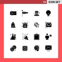 Set of 16 Vector Solid Glyphs on Grid for wifi bag festival ui bulb Editable Vector Design Elements