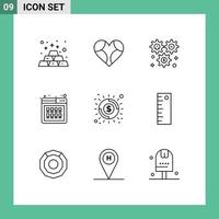 conjunto moderno de 9 contornos y símbolos como compra en línea compra romántica configuración elementos de diseño vectorial editables vector