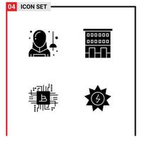 Editable Vector Line Pack of 4 Simple Solid Glyphs of fencing shops man house bitcoin Editable Vector Design Elements