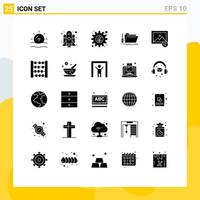 25 Universal Solid Glyph Signs Symbols of photo service gear resource tool Editable Vector Design Elements