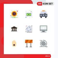 Flat Color Pack of 9 Universal Symbols of camera finance car finance bank Editable Vector Design Elements