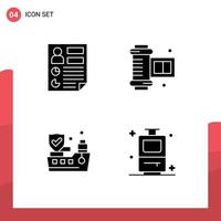 Set of 4 Vector Solid Glyphs on Grid for analytics insurance page camera accessories bag Editable Vector Design Elements