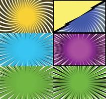 Comic book colorful frames background with halftone rays radial and dotted effects pop art style vector