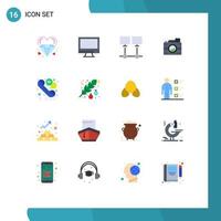 Pack of 16 creative Flat Colors of camera creative imac server internet Editable Pack of Creative Vector Design Elements