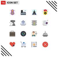 16 Universal Flat Color Signs Symbols of instrument construction souvenir badge reward Editable Pack of Creative Vector Design Elements