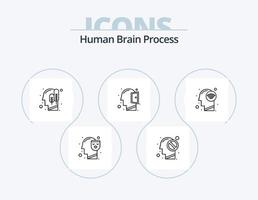 paquete de iconos de línea de proceso de cerebro humano 5 diseño de iconos. mente. cabeza. respuesta. global. mente vector