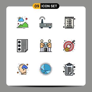 paquete de interfaz de usuario de 9 colores planos básicos de línea de relleno de la página comercial alimentos cuatro datos elementos de diseño vectorial editables vector