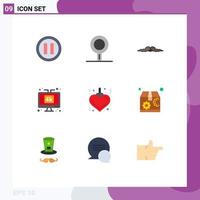 Pictogram Set of 9 Simple Flat Colors of heart lcd movember technology display Editable Vector Design Elements