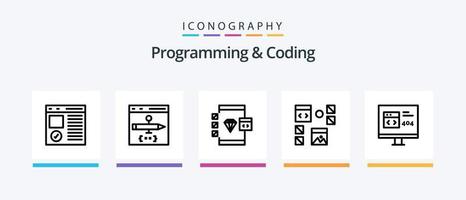 Programming And Coding Line 5 Icon Pack Including development. design. development. document. develop. Creative Icons Design vector