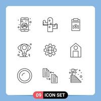Pictogram Set of 9 Simple Outlines of setting idea expense bulb business Editable Vector Design Elements