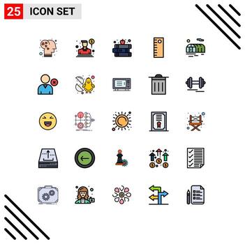 paquete de interfaz de usuario de 25 colores planos básicos de línea rellena de eliminar elementos de diseño de vector editables de regla agrícola de libro de jardinería