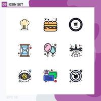 User Interface Pack of 9 Basic Filledline Flat Colors of balloon time app seo navigation Editable Vector Design Elements