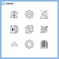 Pictogram Set of 9 Simple Outlines of banking safe mountain business money finance Editable Vector Design Elements