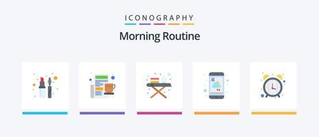 Morning Routine Flat 5 Icon Pack Including alarm clock. weather. ironing board. service. mobile. Creative Icons Design vector