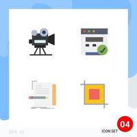 4 iconos planos vectoriales temáticos y símbolos editables de archivos de cámara, secuencias de comandos web de vídeo, elementos de diseño vectorial editables vector