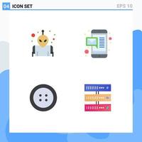 Group of 4 Modern Flat Icons Set for alien data email button network Editable Vector Design Elements