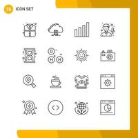Universal Icon Symbols Group of 16 Modern Outlines of loading recorder analytic microphone audio Editable Vector Design Elements
