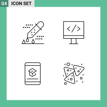 4 User Interface Line Pack of modern Signs and Symbols of chemical test e pipette dropper monitor knowledge Editable Vector Design Elements