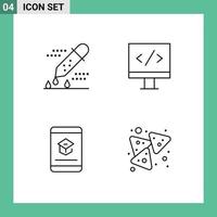 4 User Interface Line Pack of modern Signs and Symbols of chemical test e pipette dropper monitor knowledge Editable Vector Design Elements