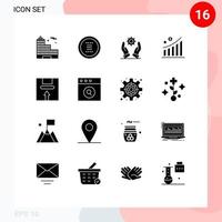 Set of 16 Vector Solid Glyphs on Grid for delivery statistic business money business Editable Vector Design Elements