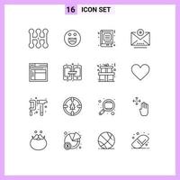 Universal Icon Symbols Group of 16 Modern Outlines of website page study internet address Editable Vector Design Elements