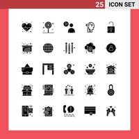 Group of 25 Modern Solid Glyphs Set for school unlock play head human Editable Vector Design Elements