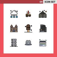 9 Thematic Vector Filledline Flat Colors and Editable Symbols of ice cross architecture church big Editable Vector Design Elements