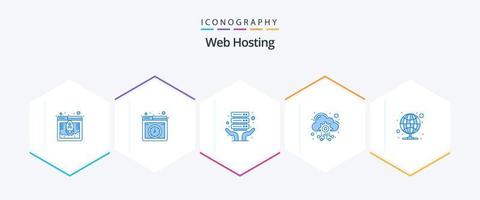 paquete de 25 íconos azules de alojamiento web que incluye proxy. hospedaje hospedaje de internet servicios. alojamiento vector