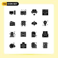 Group of 16 Modern Solid Glyphs Set for user interface add engine vehicles Editable Vector Design Elements