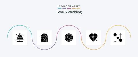 Love And Wedding Glyph 5 Icon Pack Including heart. box. wedding. lover vector