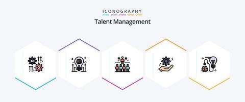 paquete de iconos de 25 líneas completas de gestión de talentos que incluye cog. entorno. idea. brillante. estrella vector