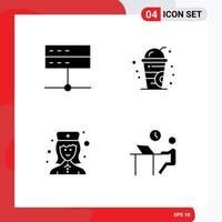 Universal Icon Symbols Group of 4 Modern Solid Glyphs of admin hospital server drink nurse Editable Vector Design Elements