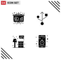 Group of 4 Solid Glyphs Signs and Symbols for business lump finance home contact Editable Vector Design Elements