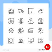 Outline Pack of 16 Universal Symbols of arrows users curtain group rolled Editable Vector Design Elements