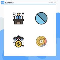 Modern Set of 4 Filledline Flat Colors and symbols such as applicant management business employee no pie Editable Vector Design Elements