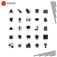 Set of 25 Vector Solid Glyphs on Grid for day calendar entertainment paint art Editable Vector Design Elements