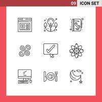 Stock Vector Icon Pack of 9 Line Signs and Symbols for tick approve address cryptocurrency radium Editable Vector Design Elements